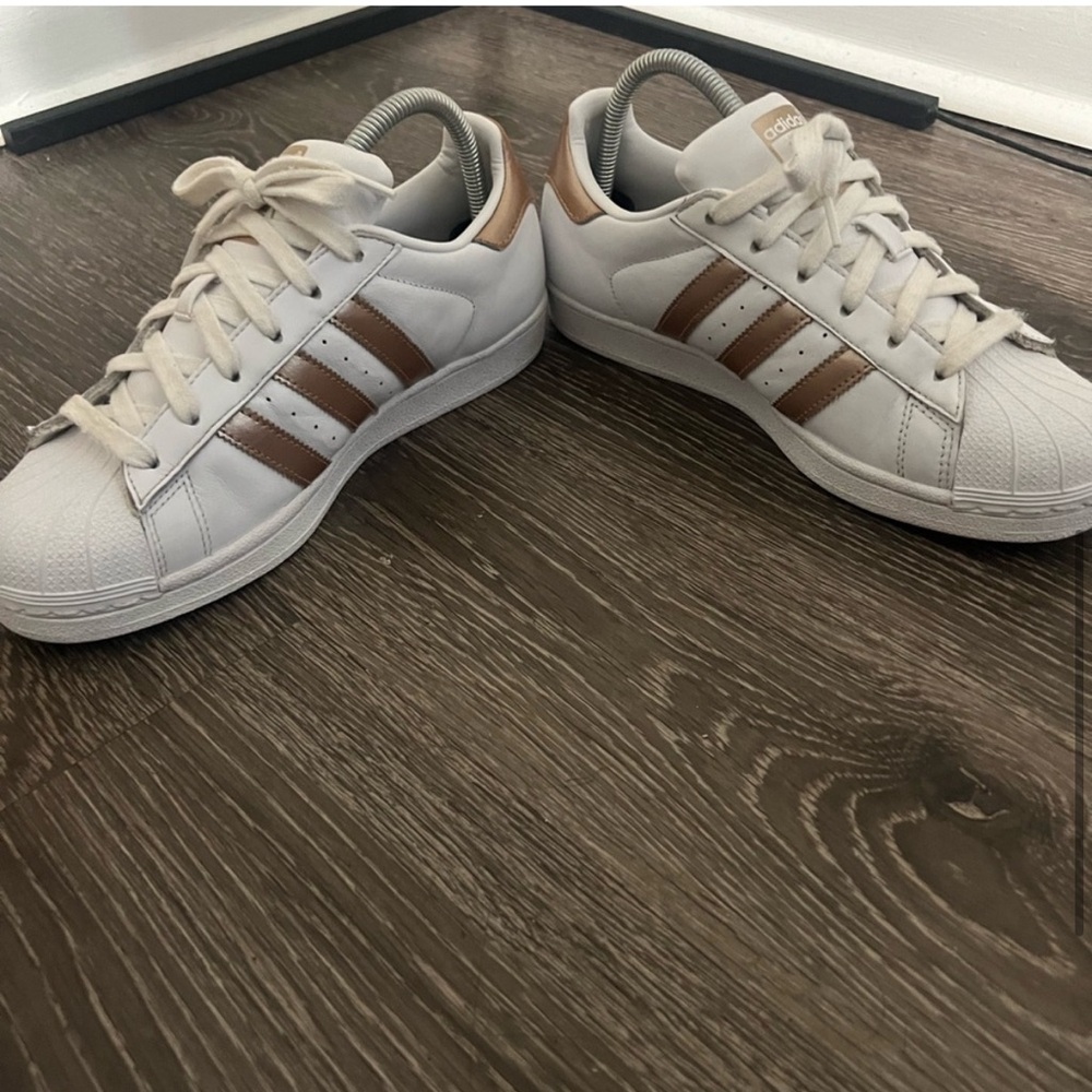 Adidas White and Rose Gold Superstar Sneakers - Picture 6 of 7